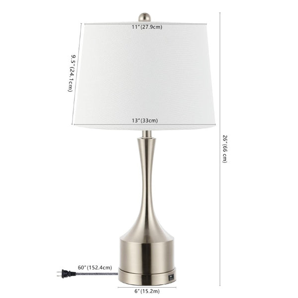 Set of Two Nickel Finish Table Lamps with Classic Empire Shades for Elegant Rooms