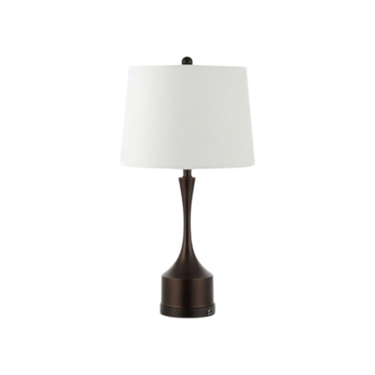 Set of Two Antiqued Bronze Usb Table Lamps with Classic Empire Shades for Bedside