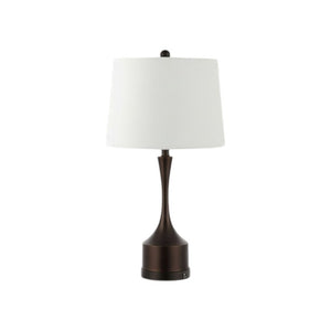 Set of Two Antiqued Bronze Usb Table Lamps with Classic Empire Shades for Bedside