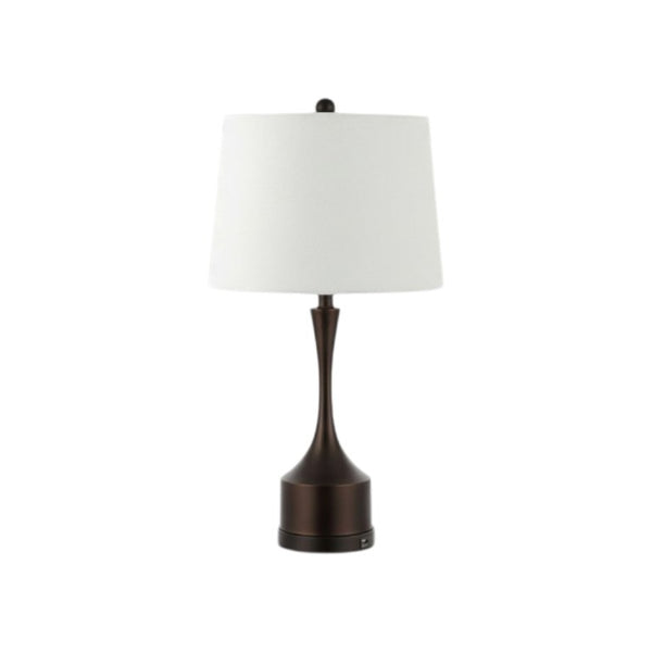 Set of Two Antiqued Bronze Usb Table Lamps with Classic Empire Shades for Bedside