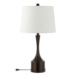 Set of Two Antiqued Bronze Usb Table Lamps with Classic Empire Shades for Bedside