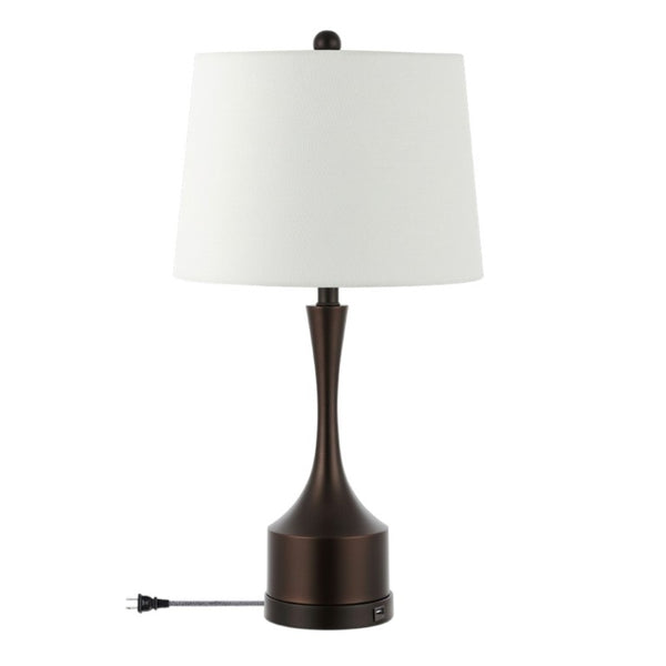 Set of Two Antiqued Bronze Usb Table Lamps with Classic Empire Shades for Bedside