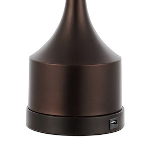 Set of Two Antiqued Bronze Usb Table Lamps with Classic Empire Shades for Bedside