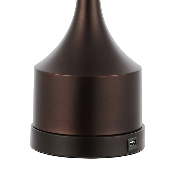 Set of Two Antiqued Bronze Usb Table Lamps with Classic Empire Shades for Bedside