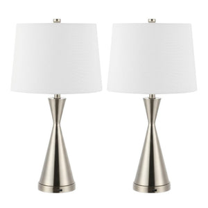 HomeRoots Set of Two Brushed Nickel Empire Shade Table Lamps for Elegant Living Room Decor 716029