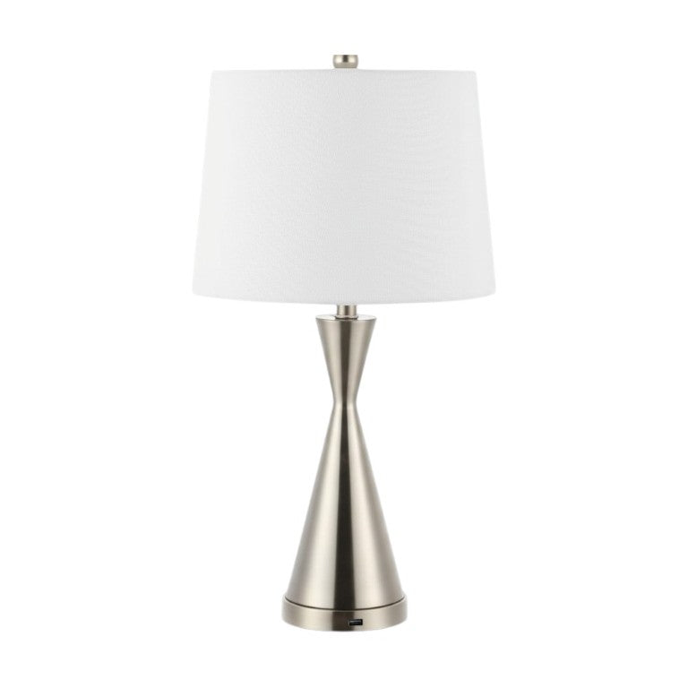 HomeRoots Set of Two Brushed Nickel Empire Shade Table Lamps for Elegant Living Room Decor 716029