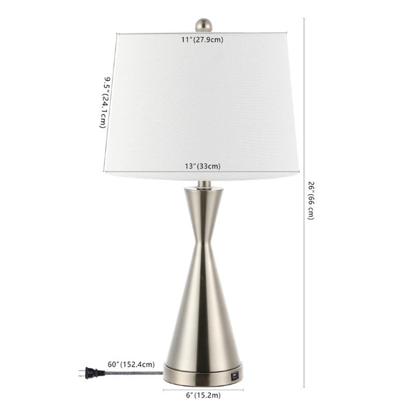 Set of Two Brushed Nickel Empire Shade Table Lamps for Elegant Living Room Decor