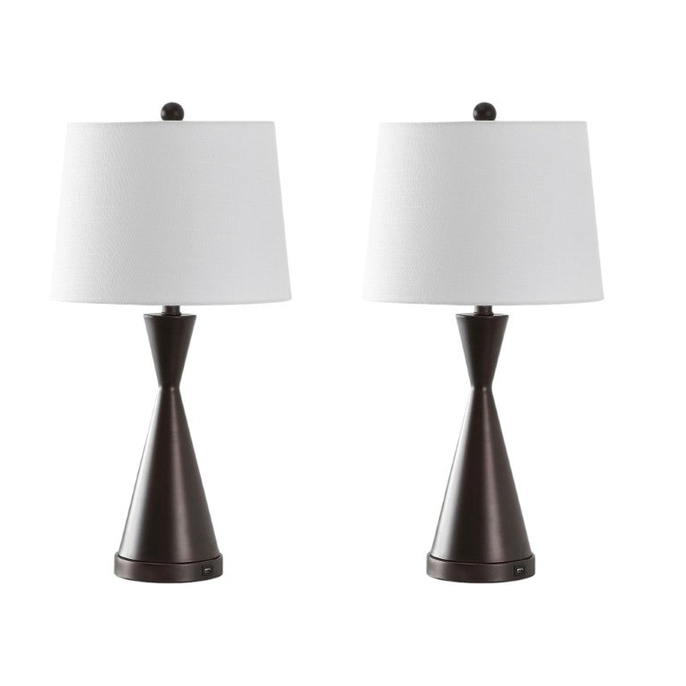 HomeRoots Set of Two Antiqued Bronze Finish Table Lamps with Classic Empire Shades for Any Room 716031