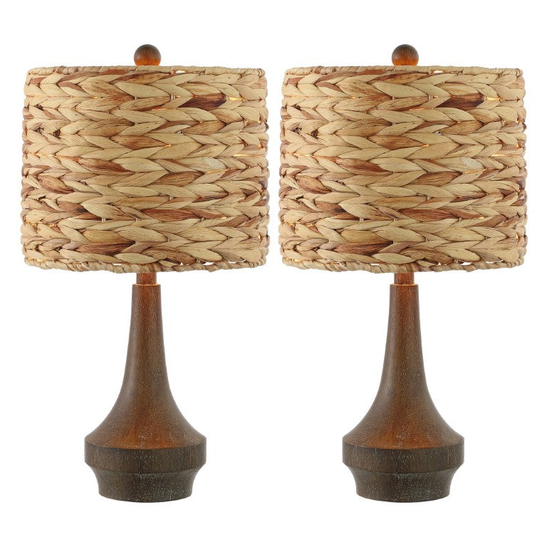 HomeRoots Set of Two Gourd Shaped Bedside Table Lamps with Drum Shades for Bedroom Decor 716036