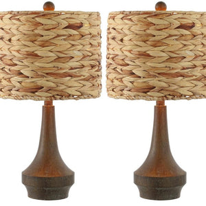 Set of Two Gourd Shaped Bedside Table Lamps with Drum Shades for Bedroom Decor