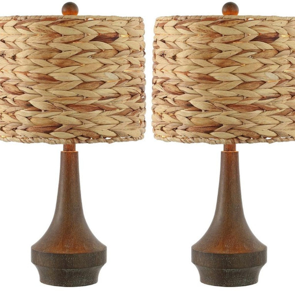 Set of Two Gourd Shaped Bedside Table Lamps with Drum Shades for Bedroom Decor