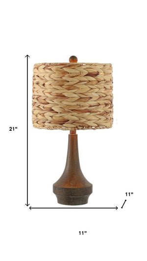 Set of Two Gourd Shaped Bedside Table Lamps with Drum Shades for Bedroom Decor