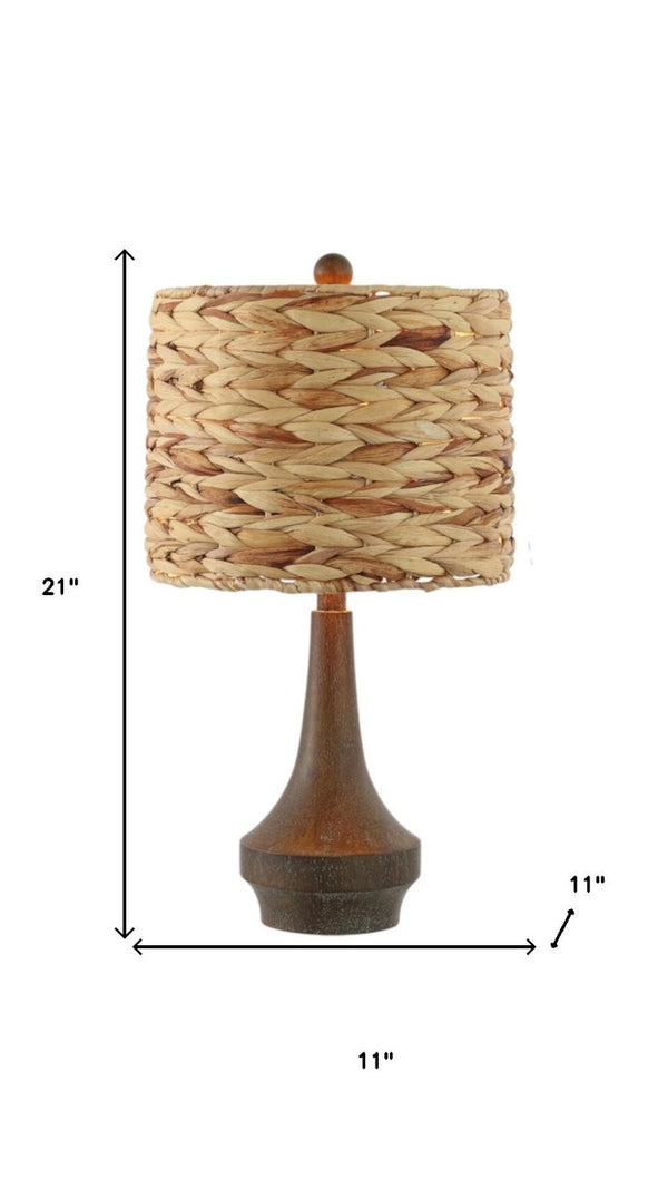 Set of Two Gourd Shaped Bedside Table Lamps with Drum Shades for Bedroom Decor