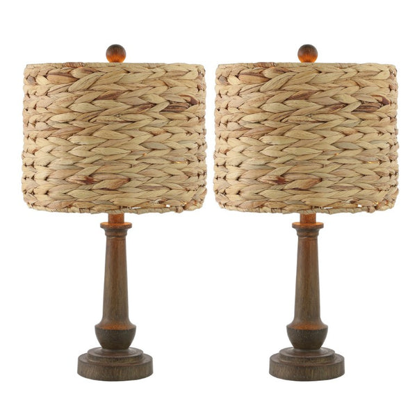 HomeRoots Set of Two Dark Brown Bedside Table Lamps with Classic Drum Shades for Bedroom 716037