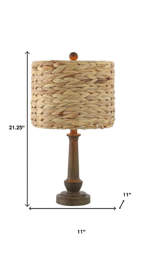 Set of Two Dark Brown Bedside Table Lamps with Classic Drum Shades for Bedroom