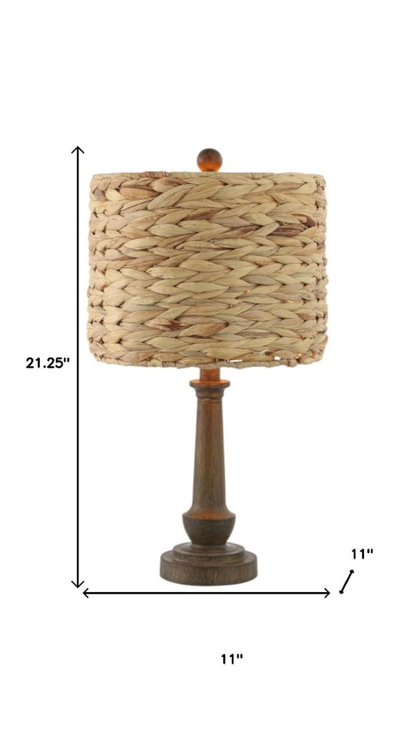Set of Two Dark Brown Bedside Table Lamps with Classic Drum Shades for Bedroom