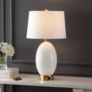 HomeRoots 27" Gold Table Lamp with White Linen Empire Shade - Elegant LED Lighting for Home & Office Spaces 716039