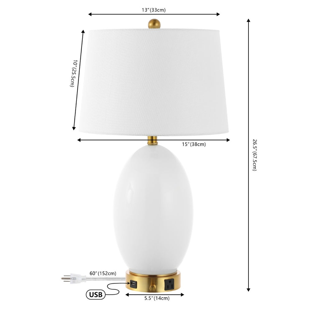 HomeRoots 27" Gold Table Lamp with White Linen Empire Shade - Elegant LED Lighting for Home & Office Spaces 716039