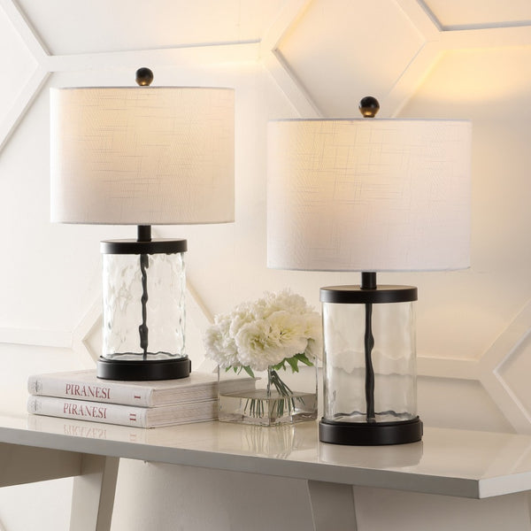 HomeRoots 24" Clear Gourd Table Lamp - Modern Glass Design with White Linen Shade for Elegant Lighting Decor 716042