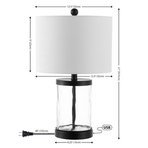 HomeRoots 24" Clear Gourd Table Lamp - Modern Glass Design with White Linen Shade for Elegant Lighting Decor 716042