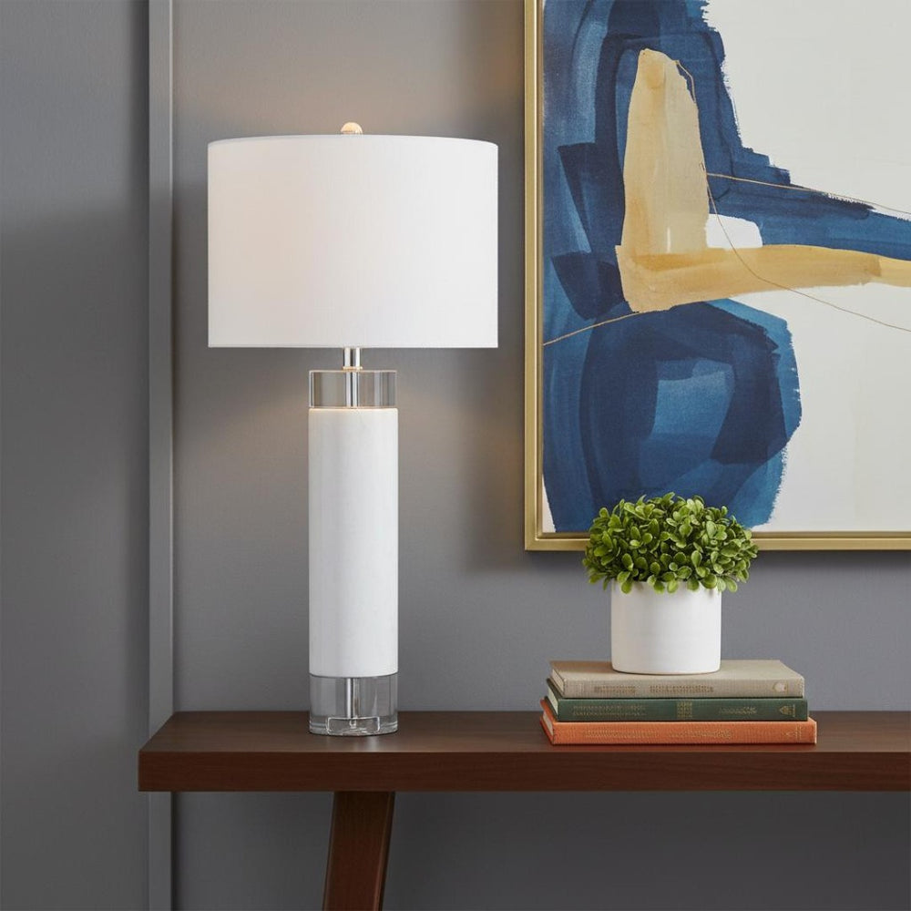 HomeRoots 24" Gold Novelty Table Lamp - Elegant LED Drum Shade with Crystal Accents for Any Room Decor 716055