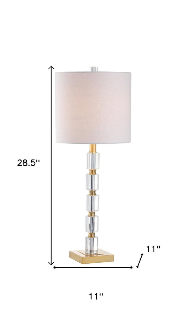 Set of Two Brass Accent Table Lamps with Clear Glass Base and Drum Shade Pair