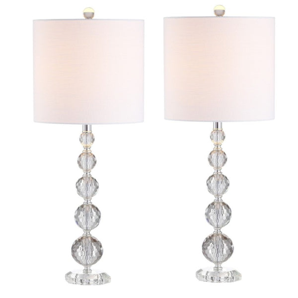 HomeRoots Set of Two Glass Table Lamps with Drum Shades for Modern Living Room Decor 716052
