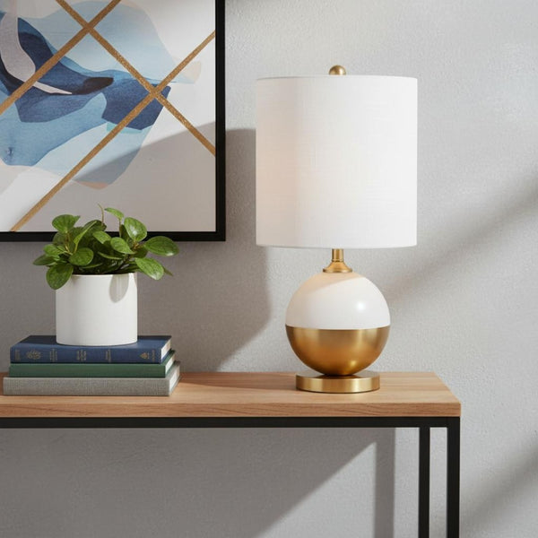 HomeRoots 29" Gold Novelty Table Lamp - Elegant LED Illumination with White Shade for Modern Home Décor 716058