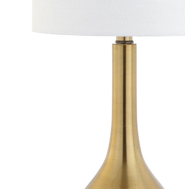 25 Inch Clear Glass Gourd Table Lamp with Fabric Drum Shade for Living Rooms