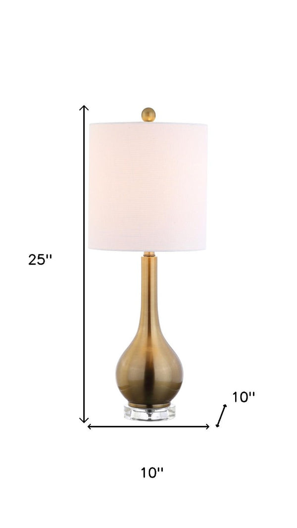25 Inch Clear Glass Gourd Table Lamp with Fabric Drum Shade for Living Rooms