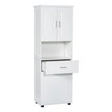 English Elm Tall Bathroom Cabinet With Laundry Basket, Large Storage Space Tilt-Out Laundry Hamper and Upper Storage Cabinet, White