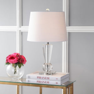 HomeRoots 23" Gold Table Lamp with Crystal Base & White Linen Shade - Elegant LED Lighting for Any Room 716067