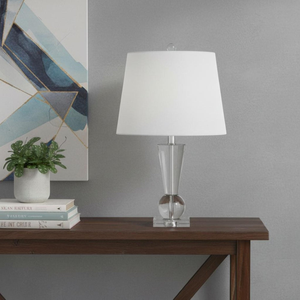 HomeRoots 23" Gold Table Lamp with Crystal Base & White Linen Shade - Elegant LED Lighting for Any Room 716067
