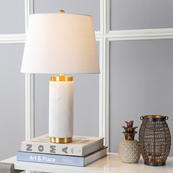 HomeRoots 26" Clear Novelty Table Lamp - Elegant LED with White Linen Shade for Living Room & Bedroom Ambiance 716069