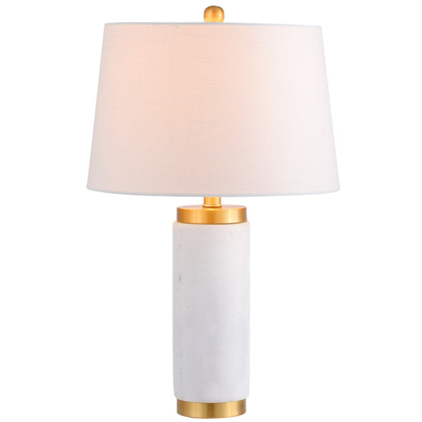 HomeRoots 26" Clear Novelty Table Lamp - Elegant LED with White Linen Shade for Living Room & Bedroom Ambiance 716069