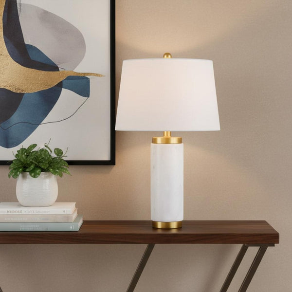 HomeRoots 26" Clear Novelty Table Lamp - Elegant LED with White Linen Shade for Living Room & Bedroom Ambiance 716069