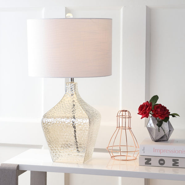 HomeRoots 27" Clear Novelty Table Lamp - Crystal Base with White Drum Shade for Modern Home Decor & Ambiance 716070