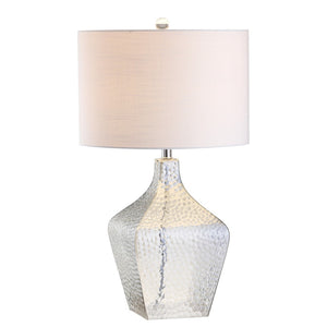 HomeRoots 27" Clear Novelty Table Lamp - Crystal Base with White Drum Shade for Modern Home Decor & Ambiance 716070