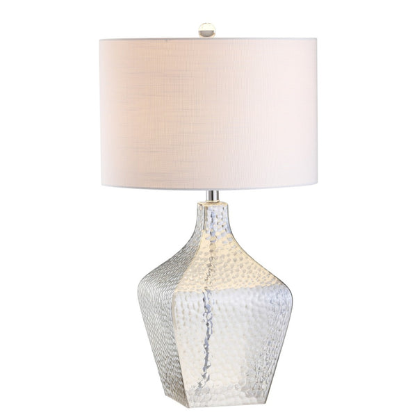 HomeRoots 27" Clear Novelty Table Lamp - Crystal Base with White Drum Shade for Modern Home Decor & Ambiance 716070