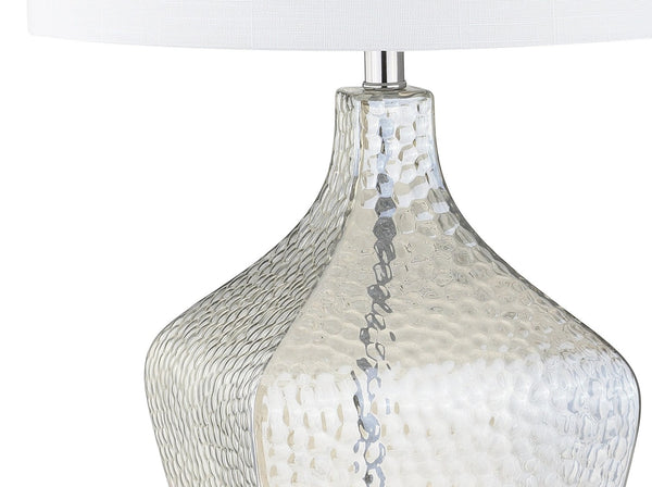 HomeRoots 27" Clear Novelty Table Lamp - Crystal Base with White Drum Shade for Modern Home Decor & Ambiance 716070