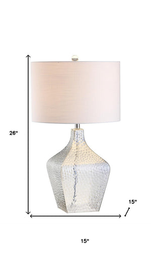 HomeRoots 27" Clear Novelty Table Lamp - Crystal Base with White Drum Shade for Modern Home Decor & Ambiance 716070