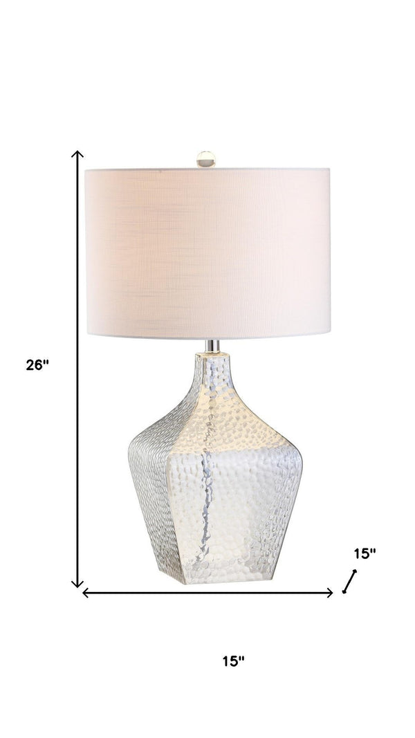 HomeRoots 27" Clear Novelty Table Lamp - Crystal Base with White Drum Shade for Modern Home Decor & Ambiance 716070