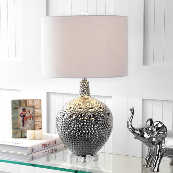 HomeRoots 25" Clear Crystal Table Lamp with Elegant Linen Shade – Modern Ambient Lighting for Home Decor 716072
