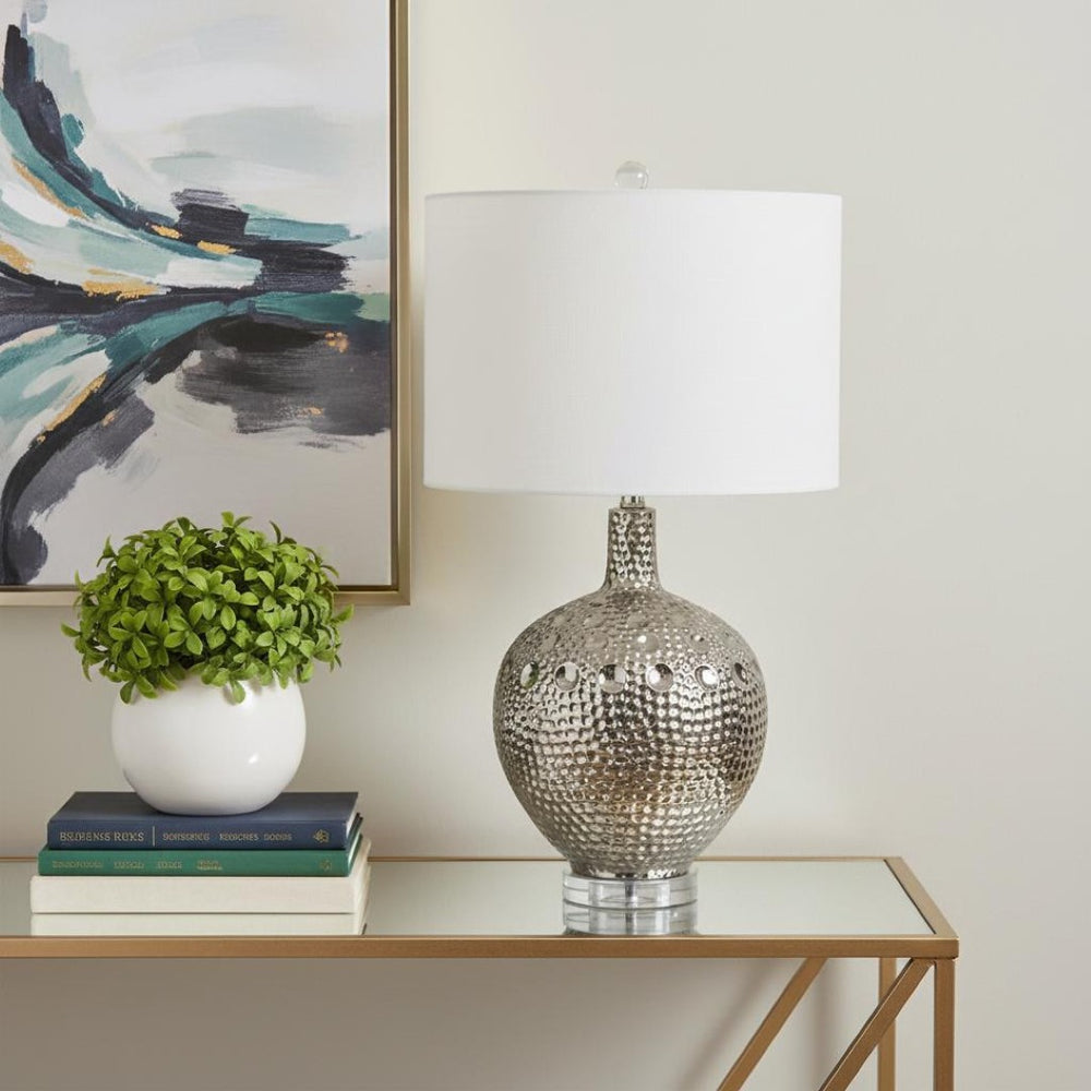 HomeRoots 25" Clear Crystal Table Lamp with Elegant Linen Shade – Modern Ambient Lighting for Home Decor 716072