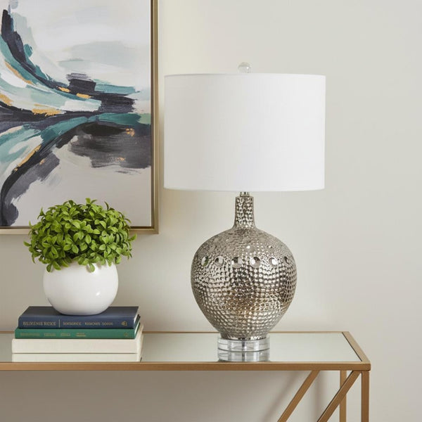 HomeRoots 25" Clear Crystal Table Lamp with Elegant Linen Shade – Modern Ambient Lighting for Home Decor 716072