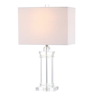 HomeRoots 26" Silver Novelty Table Lamp - Elegant LED Lighting with Crystal Base & White Linen Drum Shade 716073