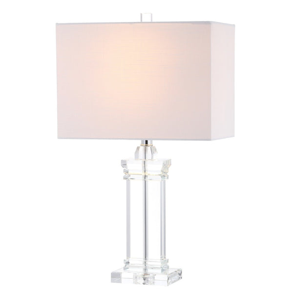 HomeRoots 26" Silver Novelty Table Lamp - Elegant LED Lighting with Crystal Base & White Linen Drum Shade 716073