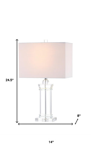 HomeRoots 26" Silver Novelty Table Lamp - Elegant LED Lighting with Crystal Base & White Linen Drum Shade 716073