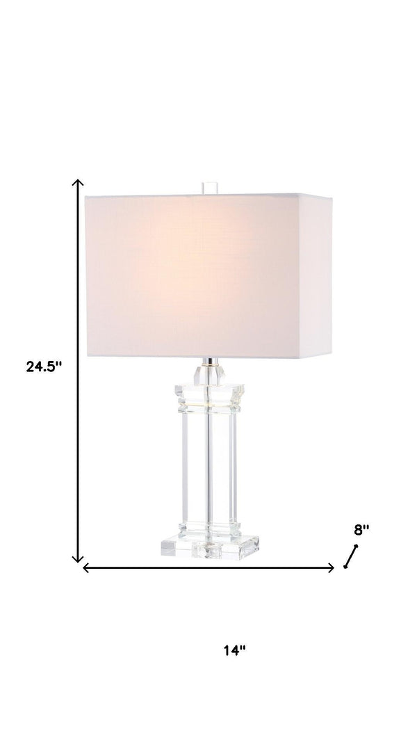 HomeRoots 26" Silver Novelty Table Lamp - Elegant LED Lighting with Crystal Base & White Linen Drum Shade 716073