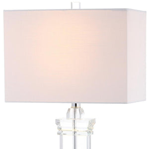 HomeRoots 26" Silver Novelty Table Lamp - Elegant LED Lighting with Crystal Base & White Linen Drum Shade 716073